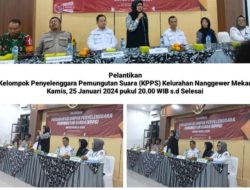 Ketua PPS Kelurahan Nanggewer Mekar Bogor Lantik 357 Anggota KPPS, Ini Pesan Lurah Hanny Septianie