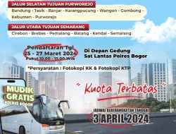 Buruan Daftar, Polres Bogor Kembali Selenggarakan Mudik Gratis Angkutan Lebaran Idul Fitri 1445 Hijriah dengan Kuota Terbatas